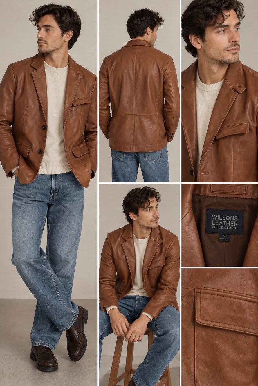 Wilson Leather Pelle Studio Men’s S Brown Genuine Leather Blazer Soft Supple